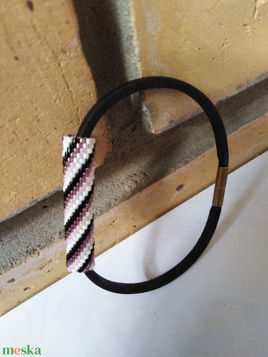 Sötétbarna- pasztell lila karkötő BŐRBŐL! - ékszer - karkötő - karperec - Meska.hu