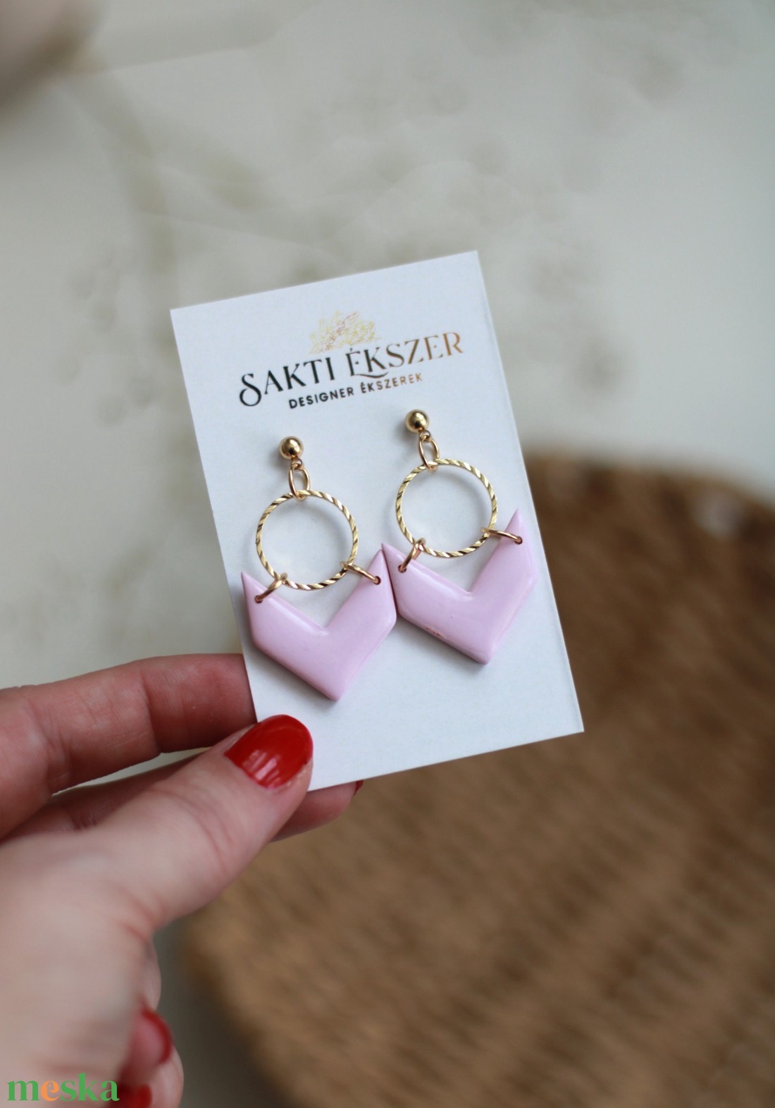 Rózsaszín karikával kombinált függő fülbevaló - ékszer - fülbevaló - lógó fülbevaló - Meska.hu