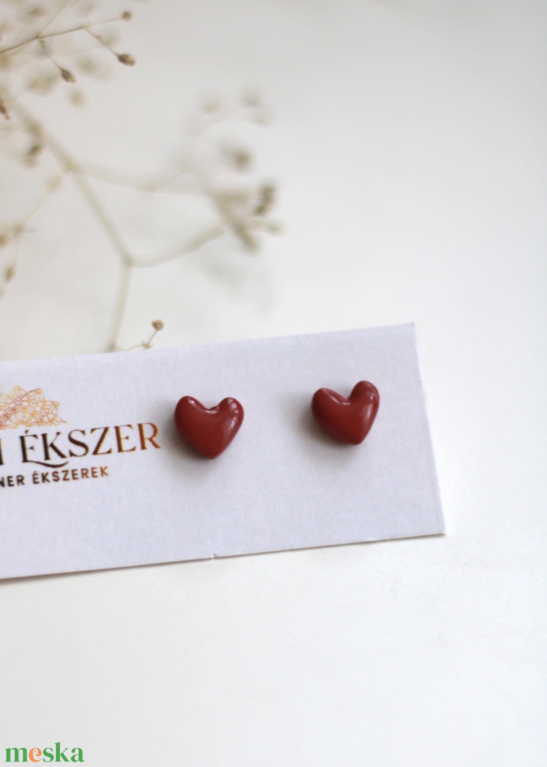 Szív alakú gomb fülbevaló - ékszer - fülbevaló - pötty fülbevaló - Meska.hu