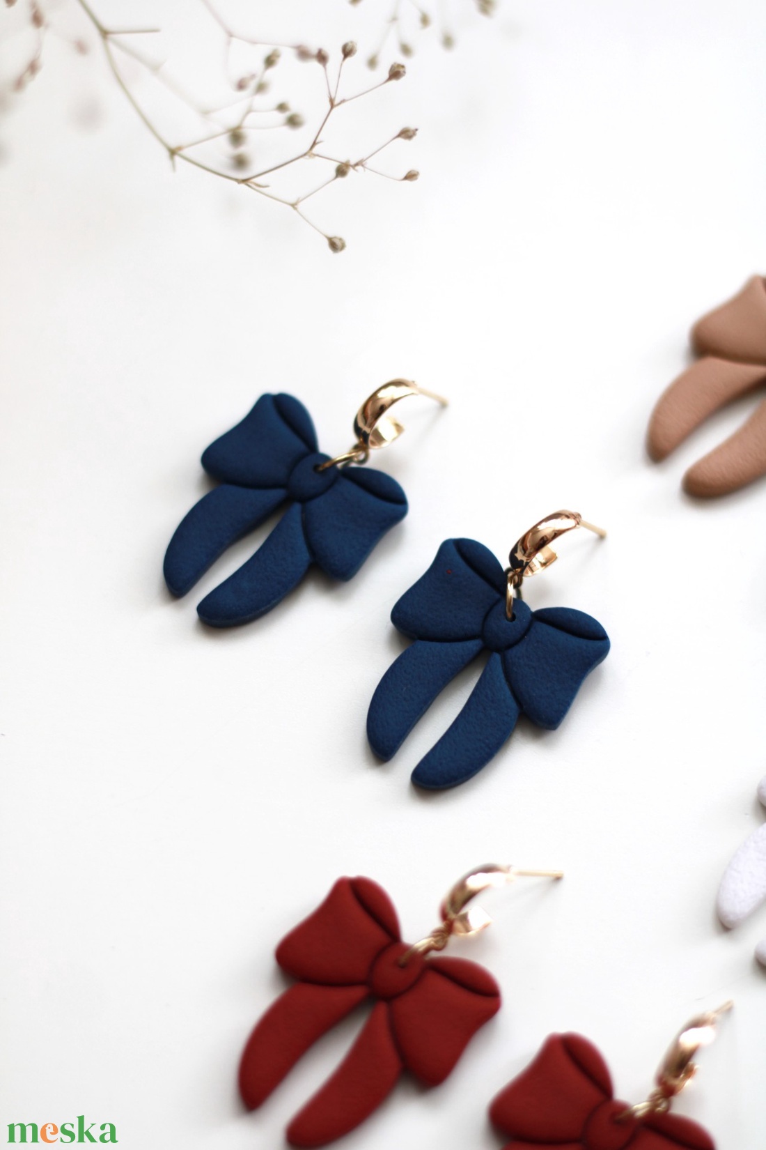 Kék nagy masnis függő fülbevaló - ékszer - fülbevaló - lógó fülbevaló - Meska.hu