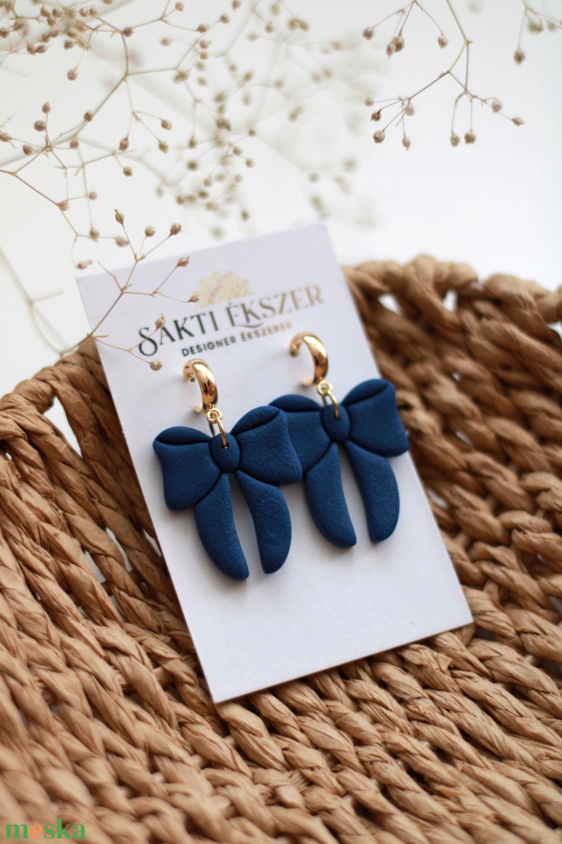 Kék nagy masnis függő fülbevaló - ékszer - fülbevaló - lógó fülbevaló - Meska.hu