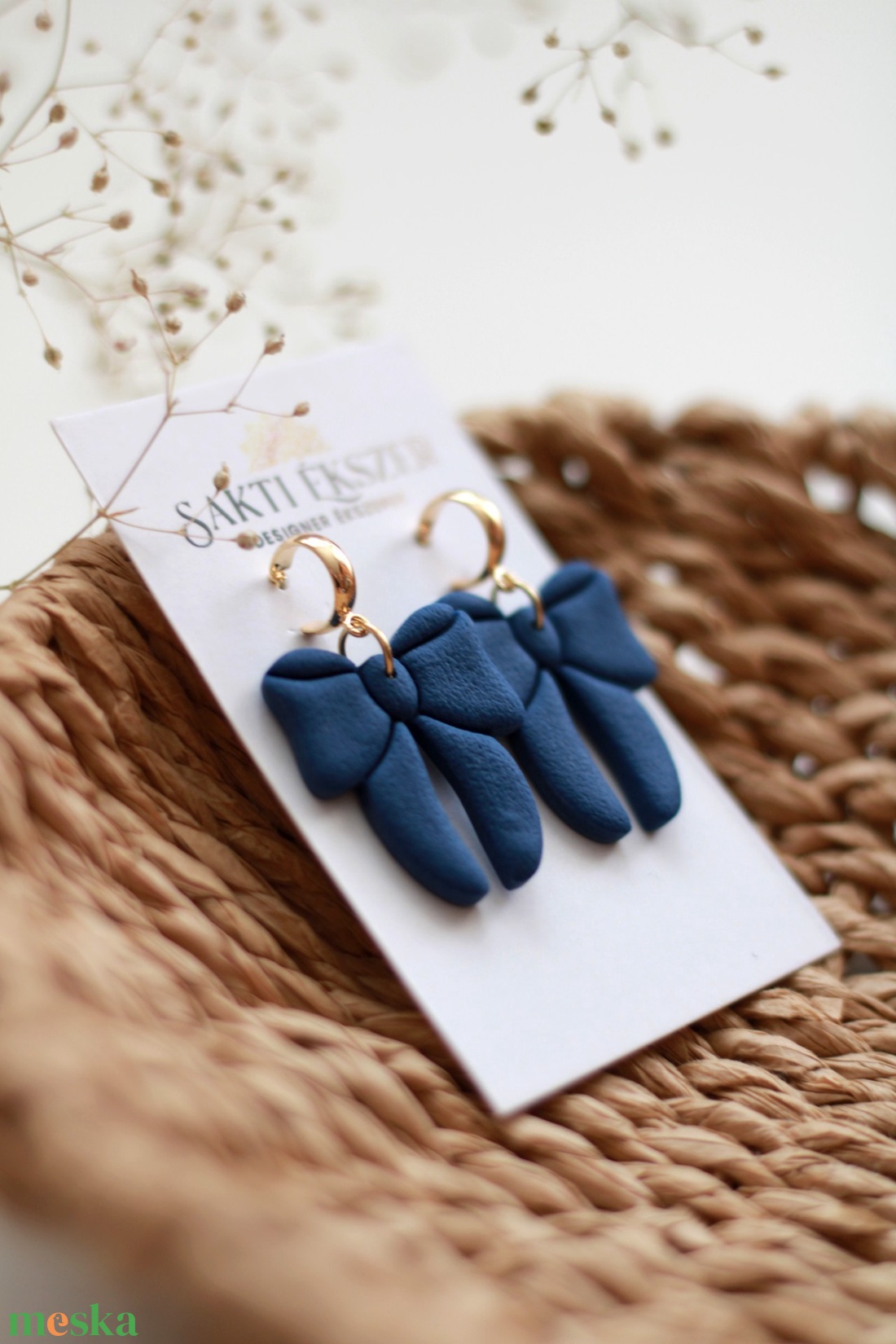 Kék nagy masnis függő fülbevaló - ékszer - fülbevaló - lógó fülbevaló - Meska.hu