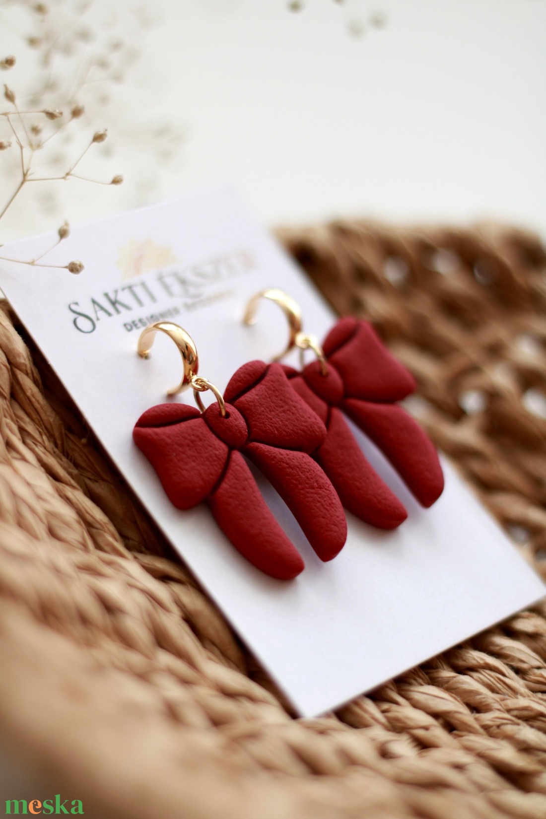 Bordó nagy masnis függő fülbevaló - ékszer - fülbevaló - lógó fülbevaló - Meska.hu