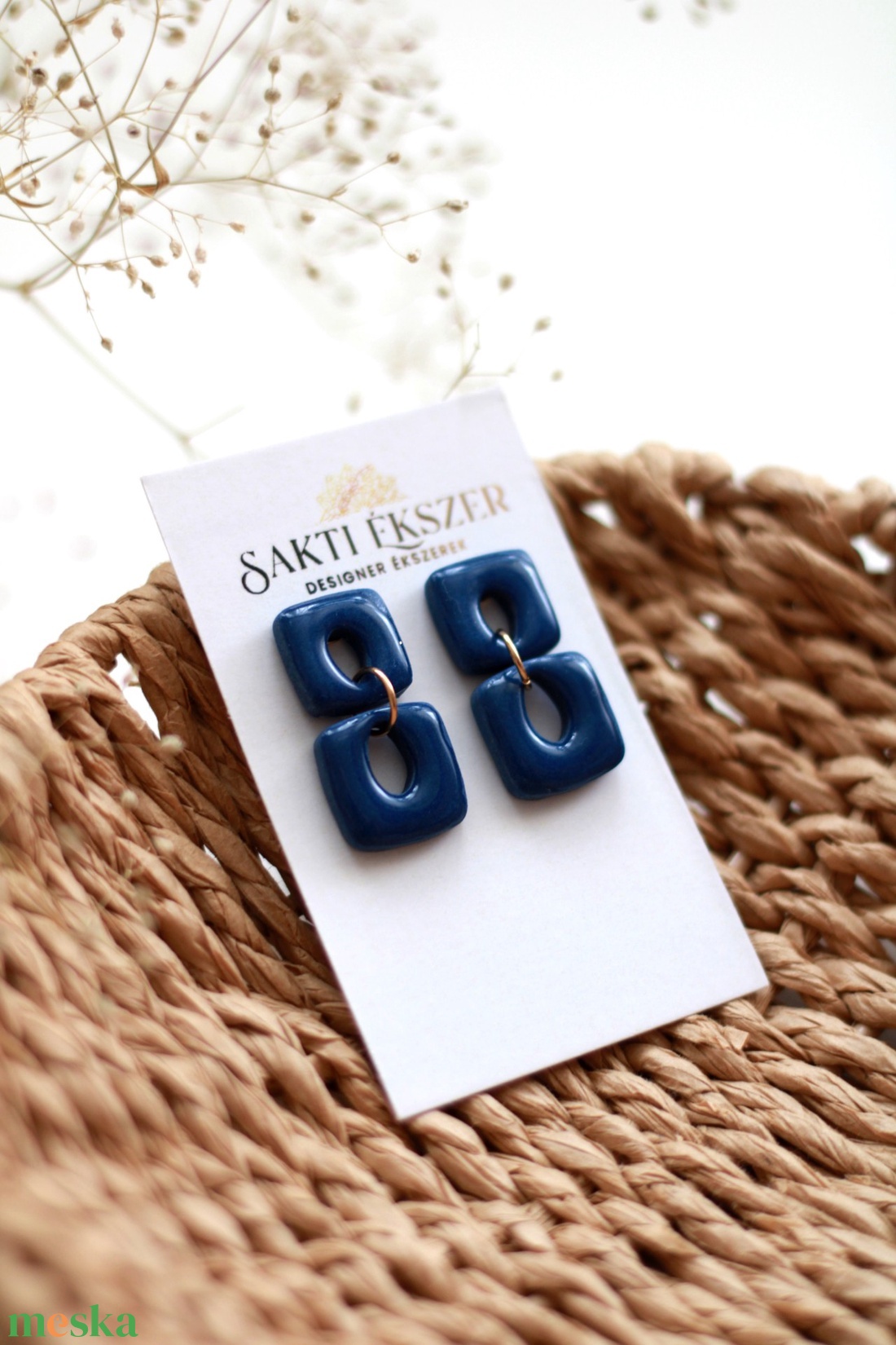 Sötétkék függő fülbevaló - ékszer - fülbevaló - lógó fülbevaló - Meska.hu