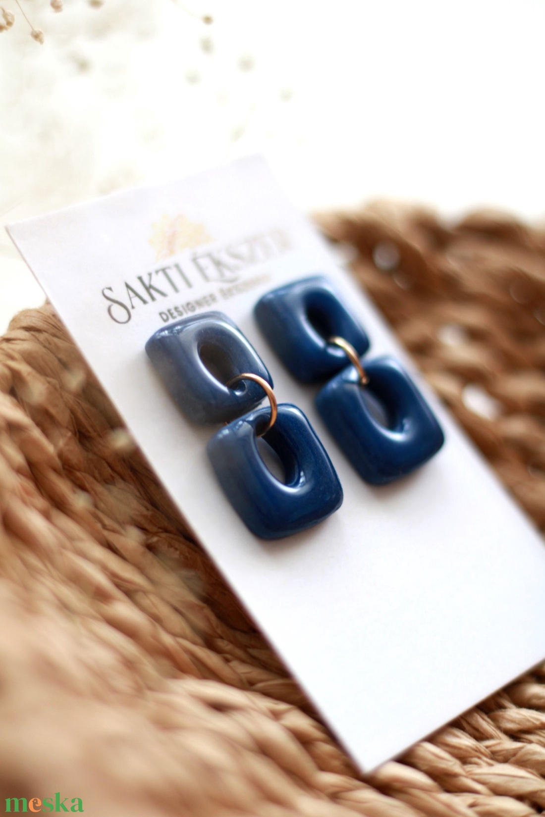 Sötétkék függő fülbevaló - ékszer - fülbevaló - lógó fülbevaló - Meska.hu