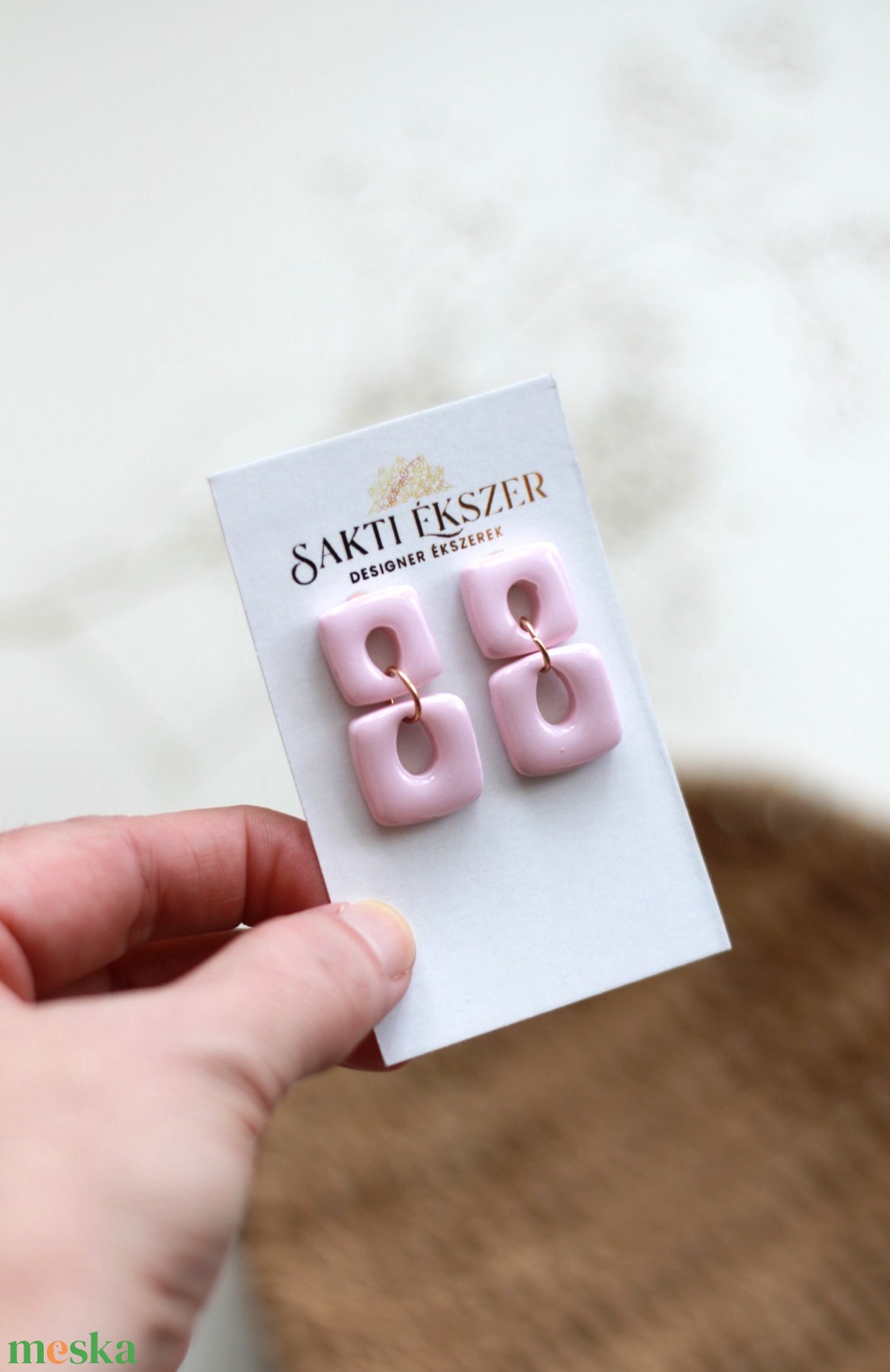 Rózsaszín függő fülbevaló - ékszer - fülbevaló - lógó fülbevaló - Meska.hu
