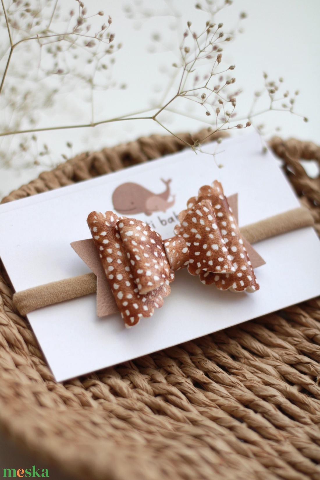 Barna foltos elasztikus baba fejpánt - ruha & divat - hajdísz & hajcsat - hajráf & hajpánt - Meska.hu