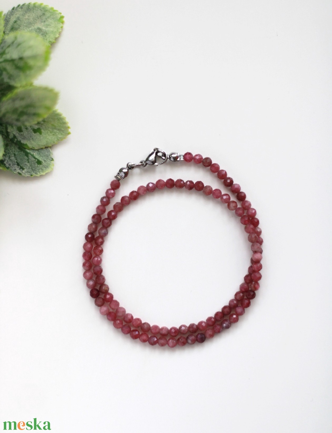 Turmalin rubellit fazettált nyaklánc  - ékszer - nyaklánc - gyöngyös nyaklánc - Meska.hu