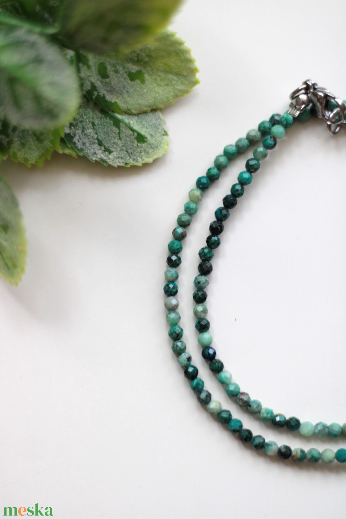 Krizokolla fazettált nyaklánc  - ékszer - nyaklánc - gyöngyös nyaklánc - Meska.hu