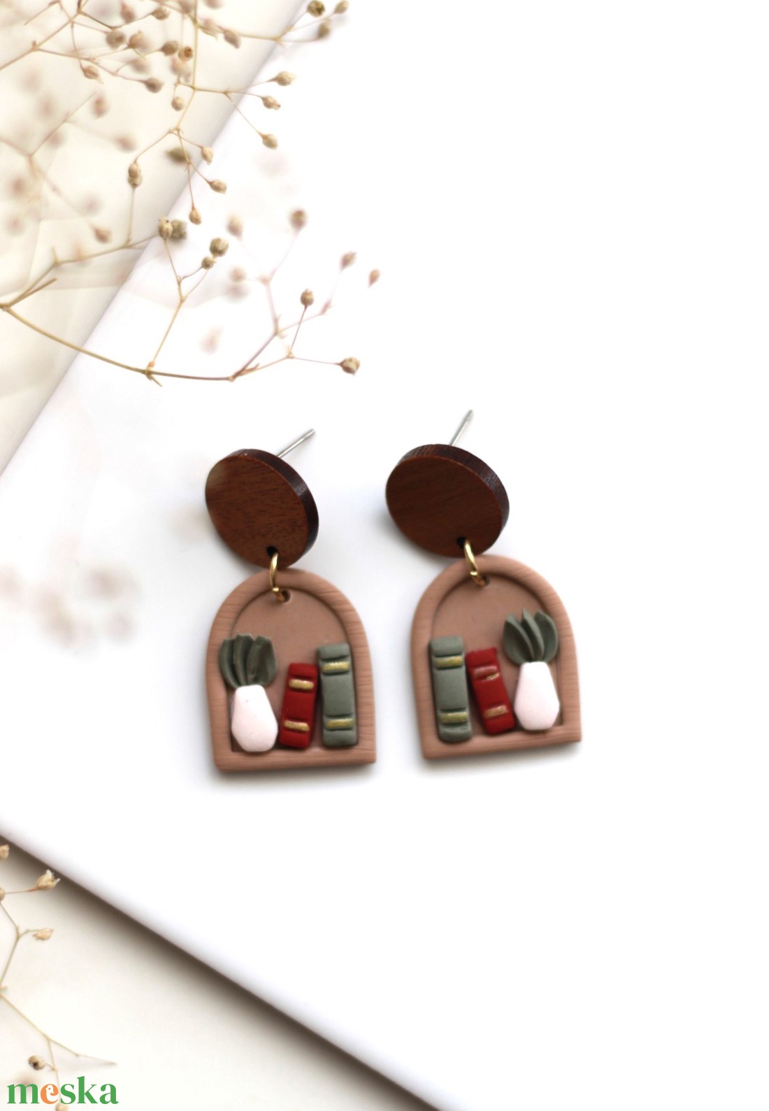 Könyvespolc függő fülbevaló fával - ékszer - fülbevaló - lógó fülbevaló - Meska.hu