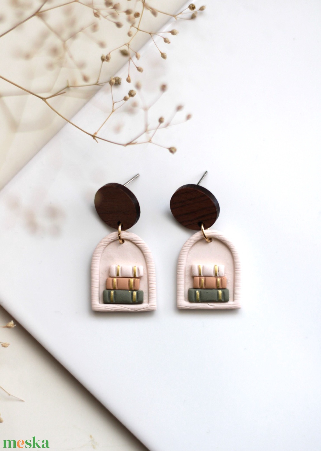 Könyvespolc függő fülbevaló fával - ékszer - fülbevaló - lógó fülbevaló - Meska.hu