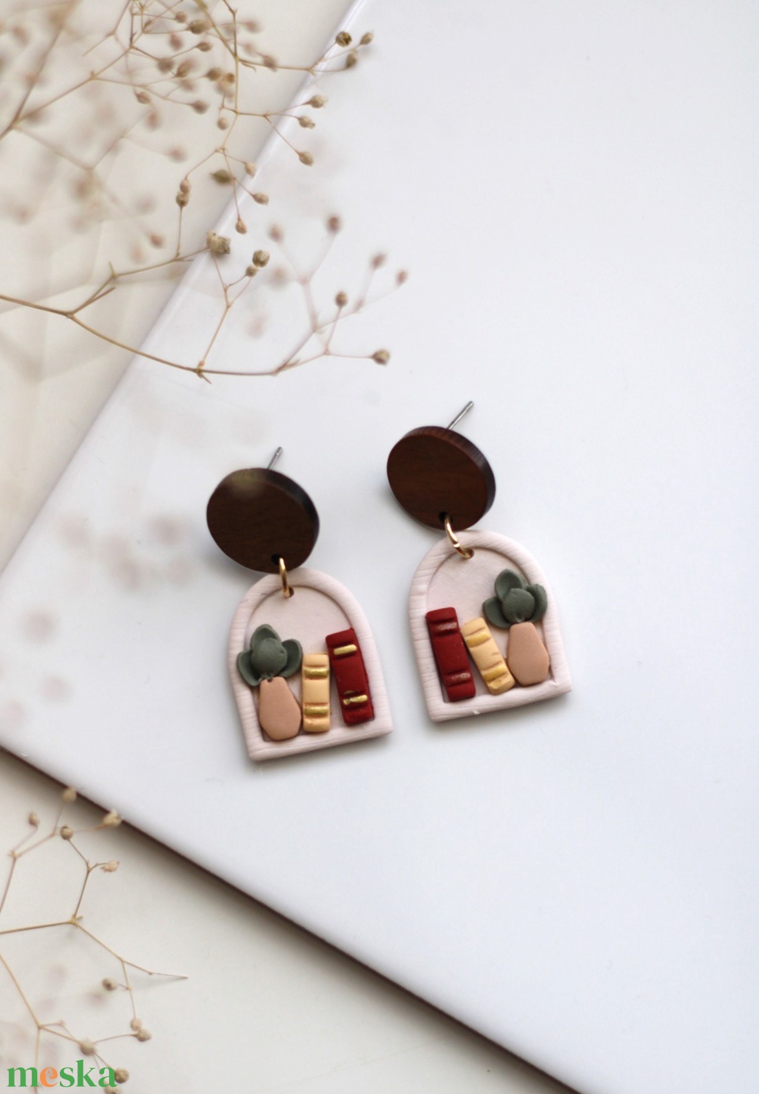 Könyvespolc függő fülbevaló fával - ékszer - fülbevaló - lógó fülbevaló - Meska.hu