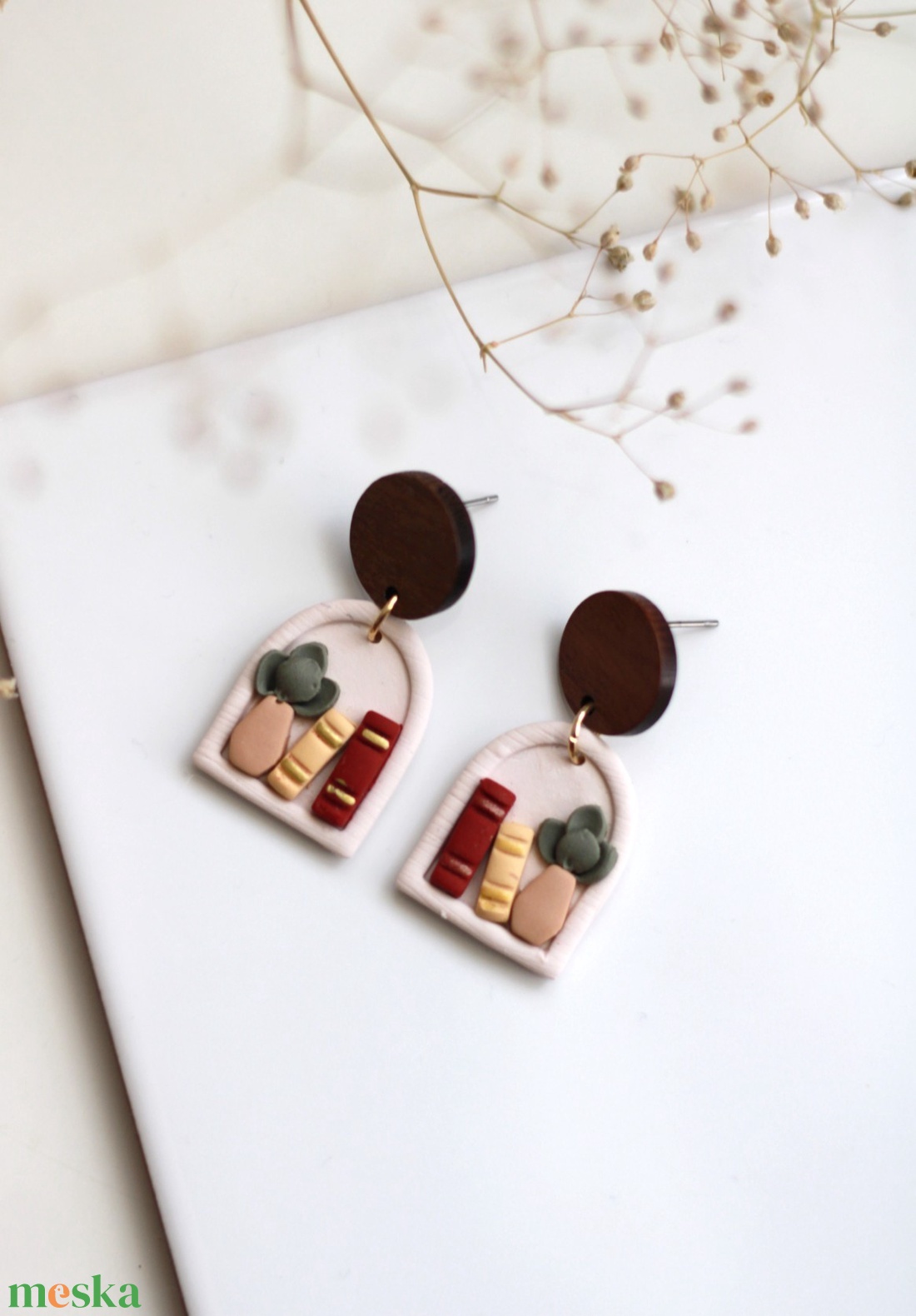 Könyvespolc függő fülbevaló fával - ékszer - fülbevaló - lógó fülbevaló - Meska.hu