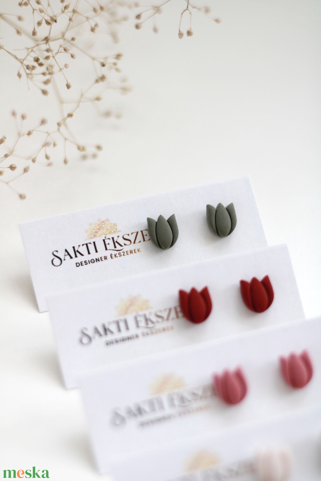 Zöld tulipán gomb fülbevaló - ékszer - fülbevaló - pötty fülbevaló - Meska.hu