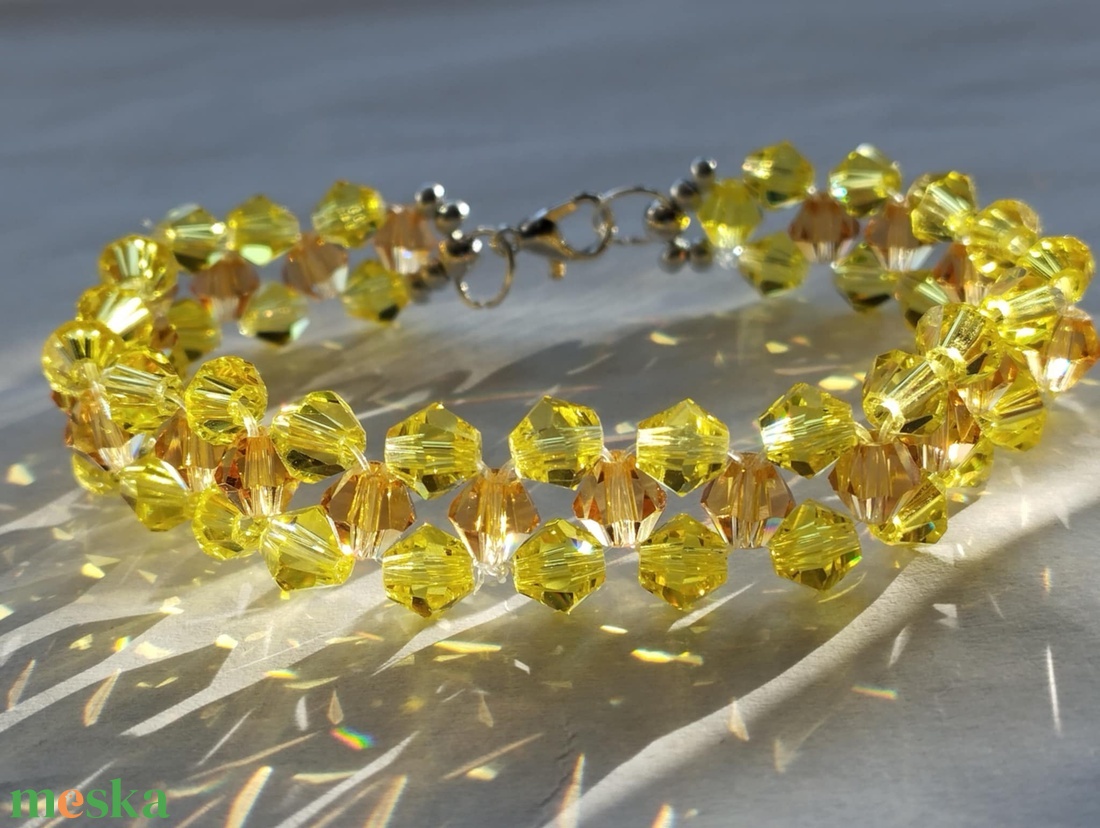 Yellow bicone - ékszer - karkötő - gyöngyös karkötő - Meska.hu