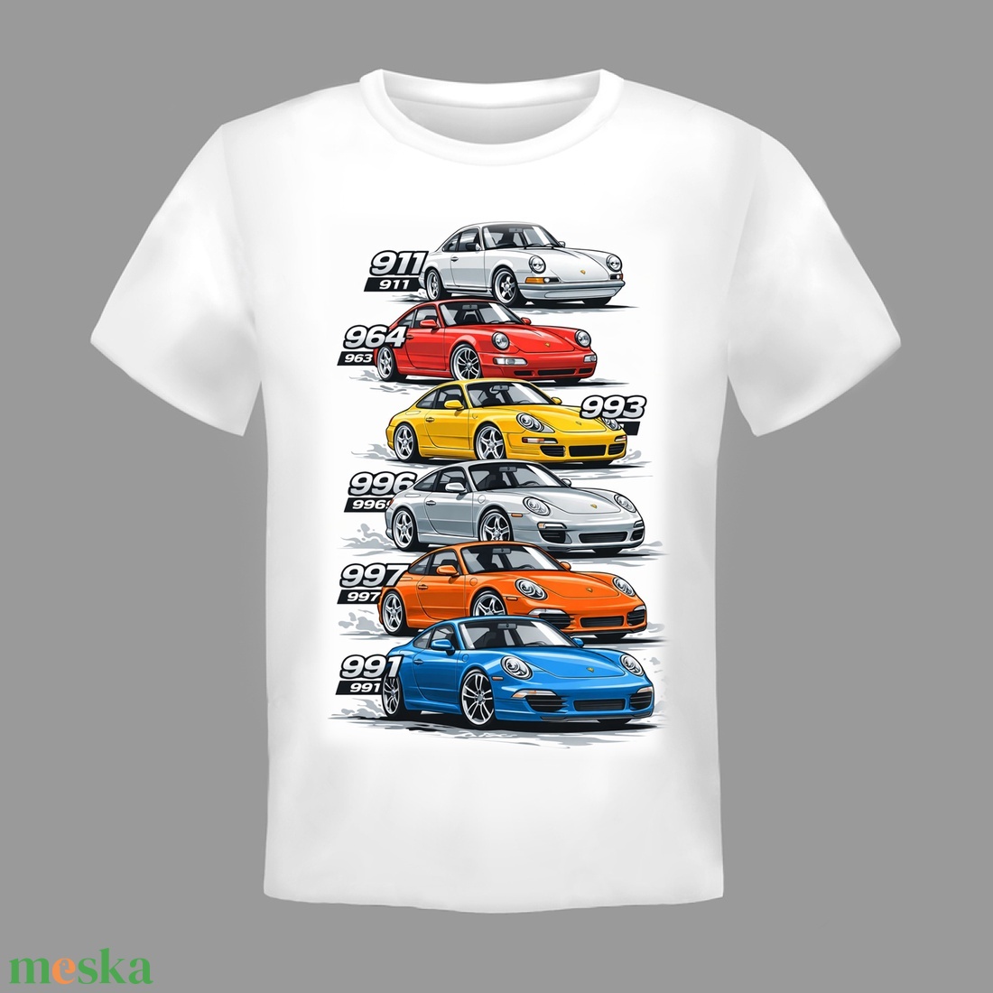 Egyedi nyomtatott Porsche evolution mintás fehér póló. - ruha & divat - férfi ruha - póló - Meska.hu