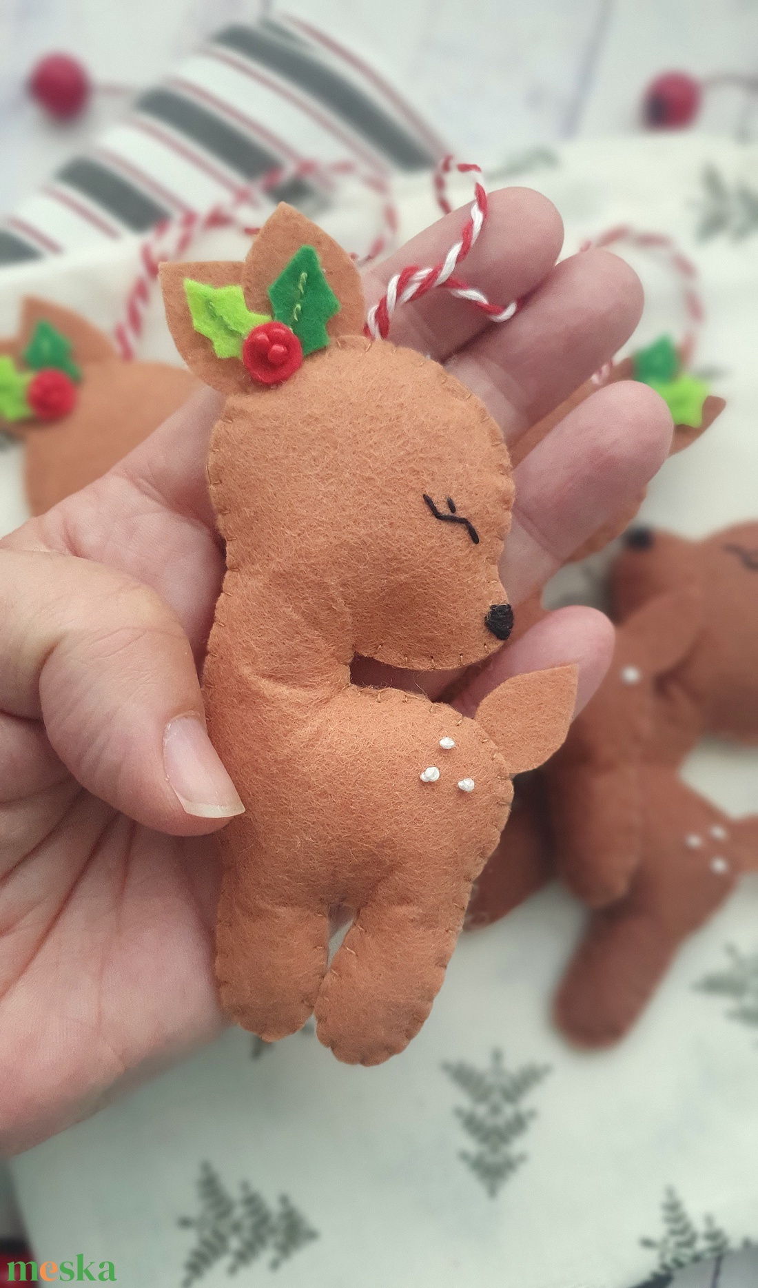 Bababarát karácsonyi filc díszek, őzikék - karácsony - karácsonyi lakásdekoráció - karácsonyfadíszek - Meska.hu