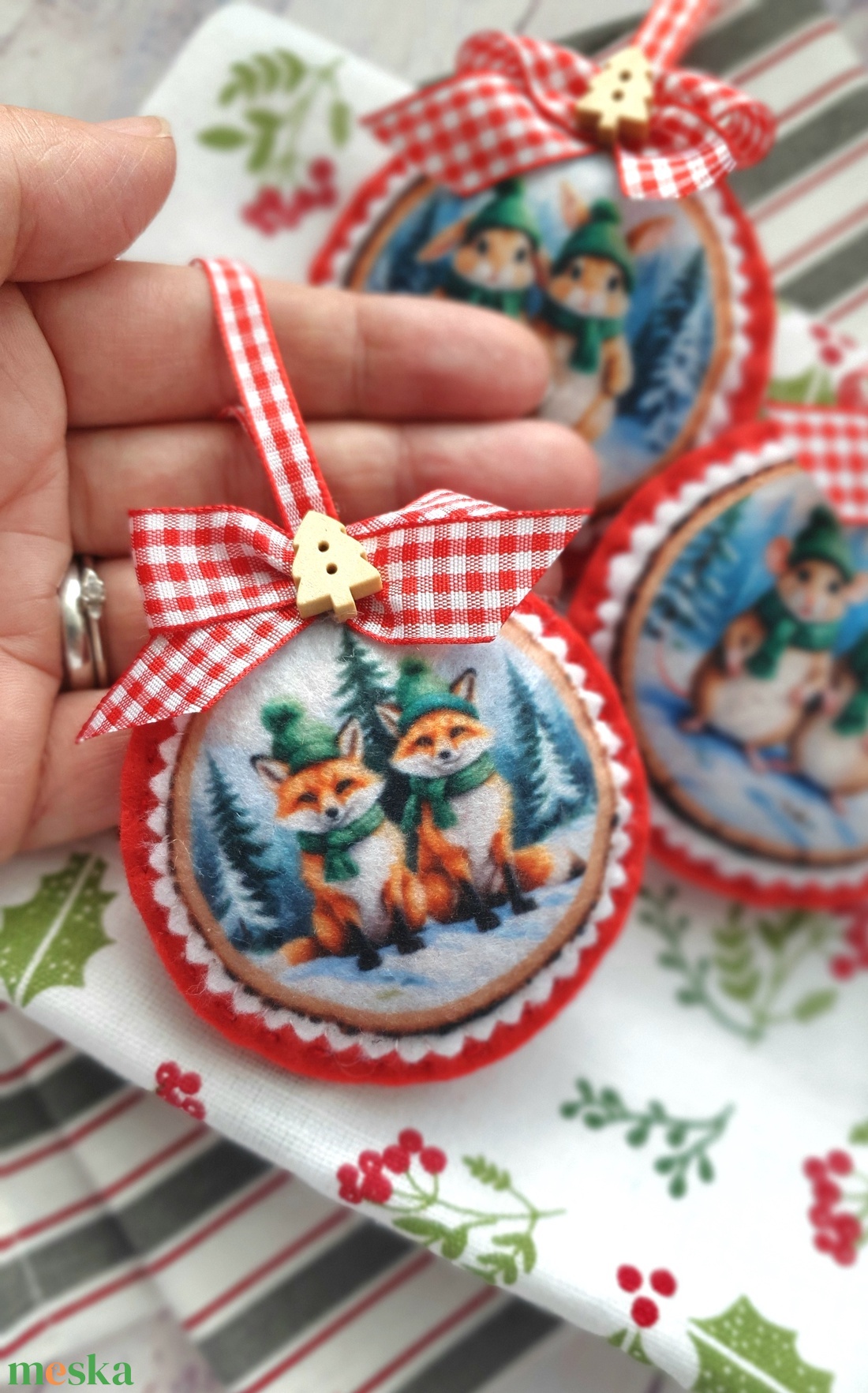 Bababarát karácsonyi filc díszek, erdei állatos - karácsony - karácsonyi lakásdekoráció - karácsonyfadíszek - Meska.hu
