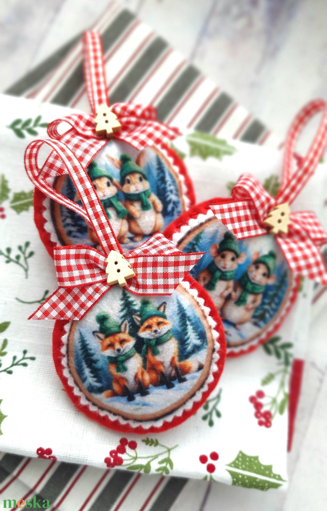 Bababarát karácsonyi filc díszek, erdei állatos - karácsony - karácsonyi lakásdekoráció - karácsonyfadíszek - Meska.hu