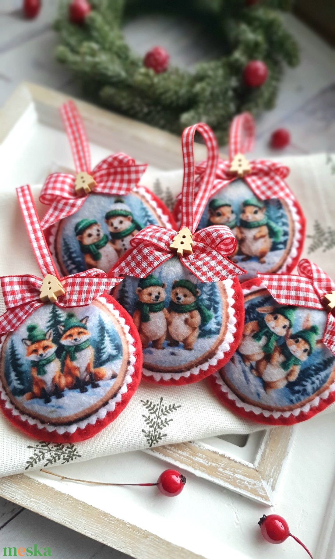 Bababarát karácsonyi filc díszek, erdei állatos - karácsony - karácsonyi lakásdekoráció - karácsonyfadíszek - Meska.hu