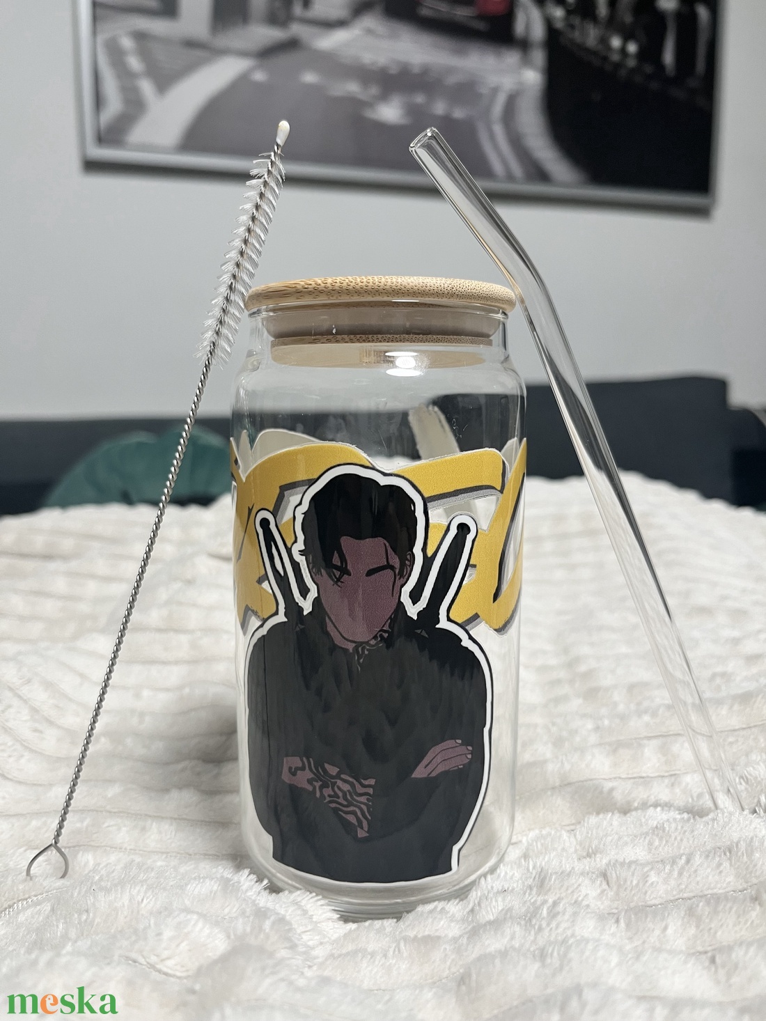 Negyedik szárny üvegpohár szívószállal - otthon & életmód - konyhafelszerelés, tálalás - tálalás - boros poharak, szettek - Meska.hu