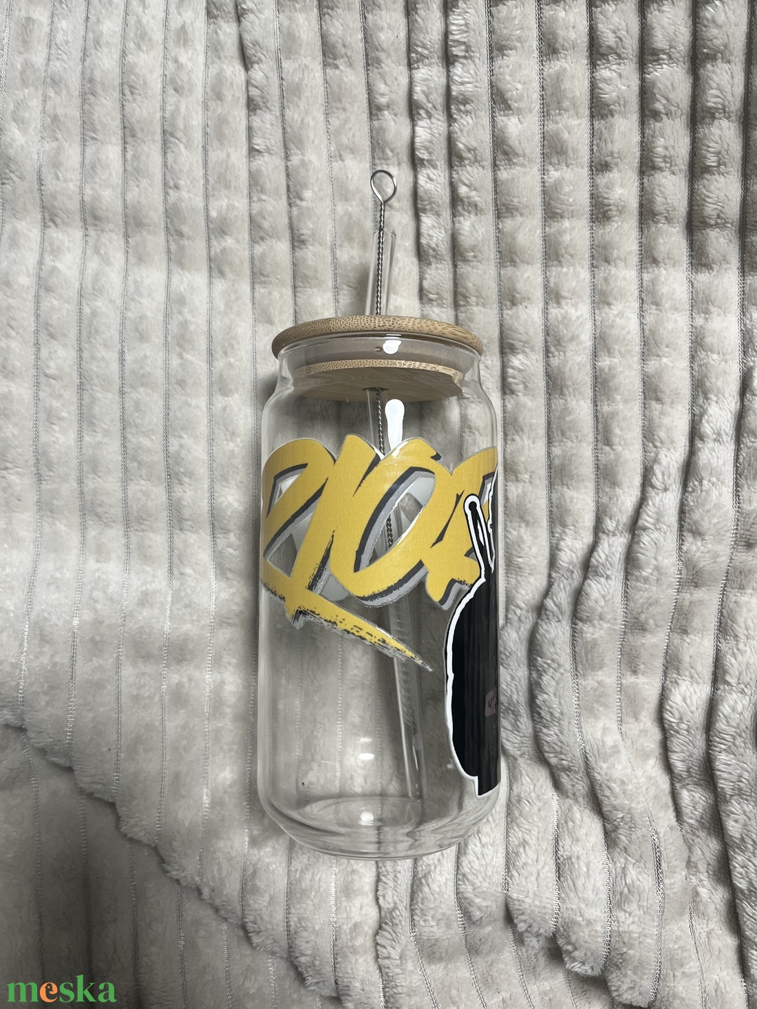 Negyedik szárny üvegpohár szívószállal - otthon & életmód - konyhafelszerelés, tálalás - tálalás - boros poharak, szettek - Meska.hu