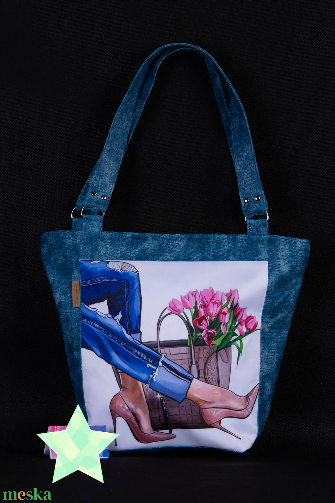 Elegáns ökobőr kék shopper bag - táska & tok - variálható táska - Meska.hu