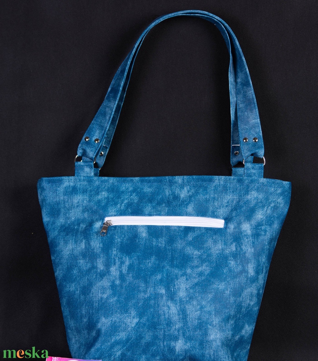 Elegáns ökobőr kék shopper bag - táska & tok - variálható táska - Meska.hu