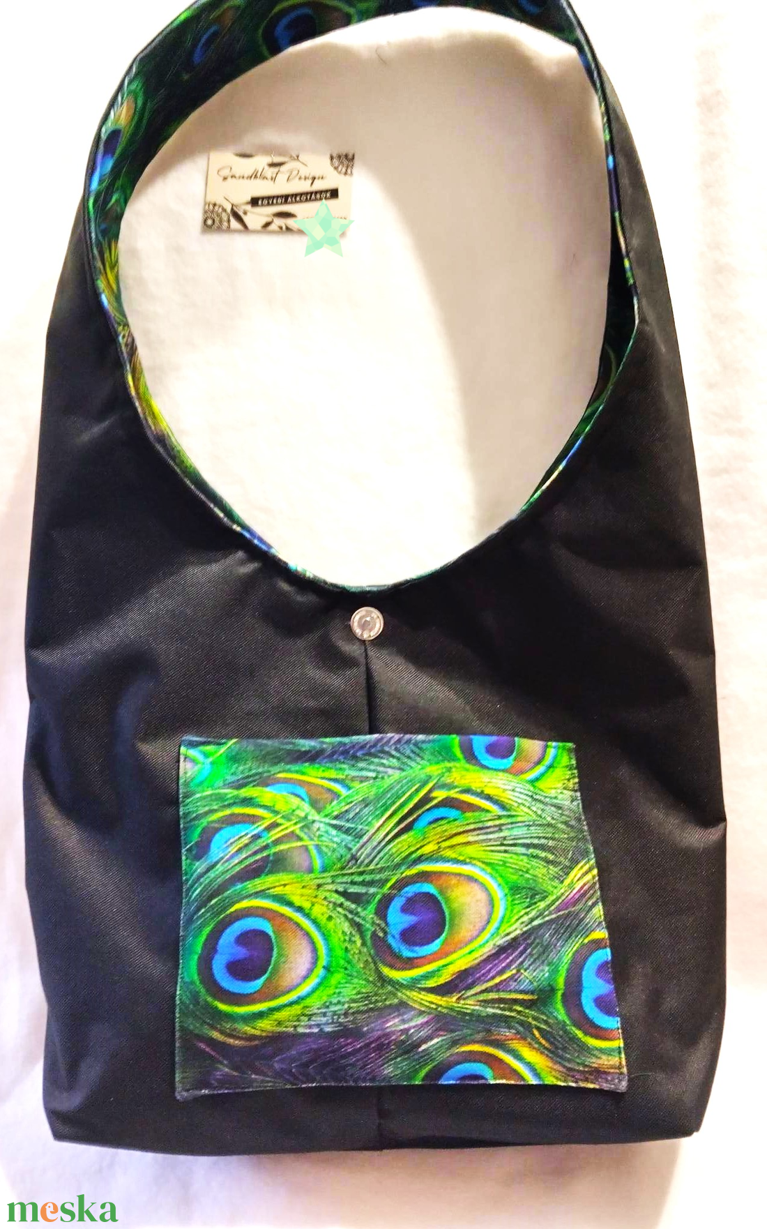 Fekete/pávatollas motívumos  shopper bag batyu táska - táska & tok - kézitáska & válltáska - válltáska - Meska.hu