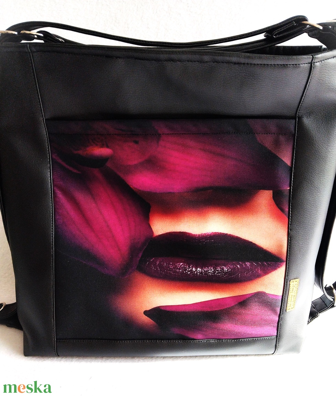 Vagány fekete csajos variálható ökobőr  shopper bag/hátizsák - táska & tok - variálható táska - Meska.hu