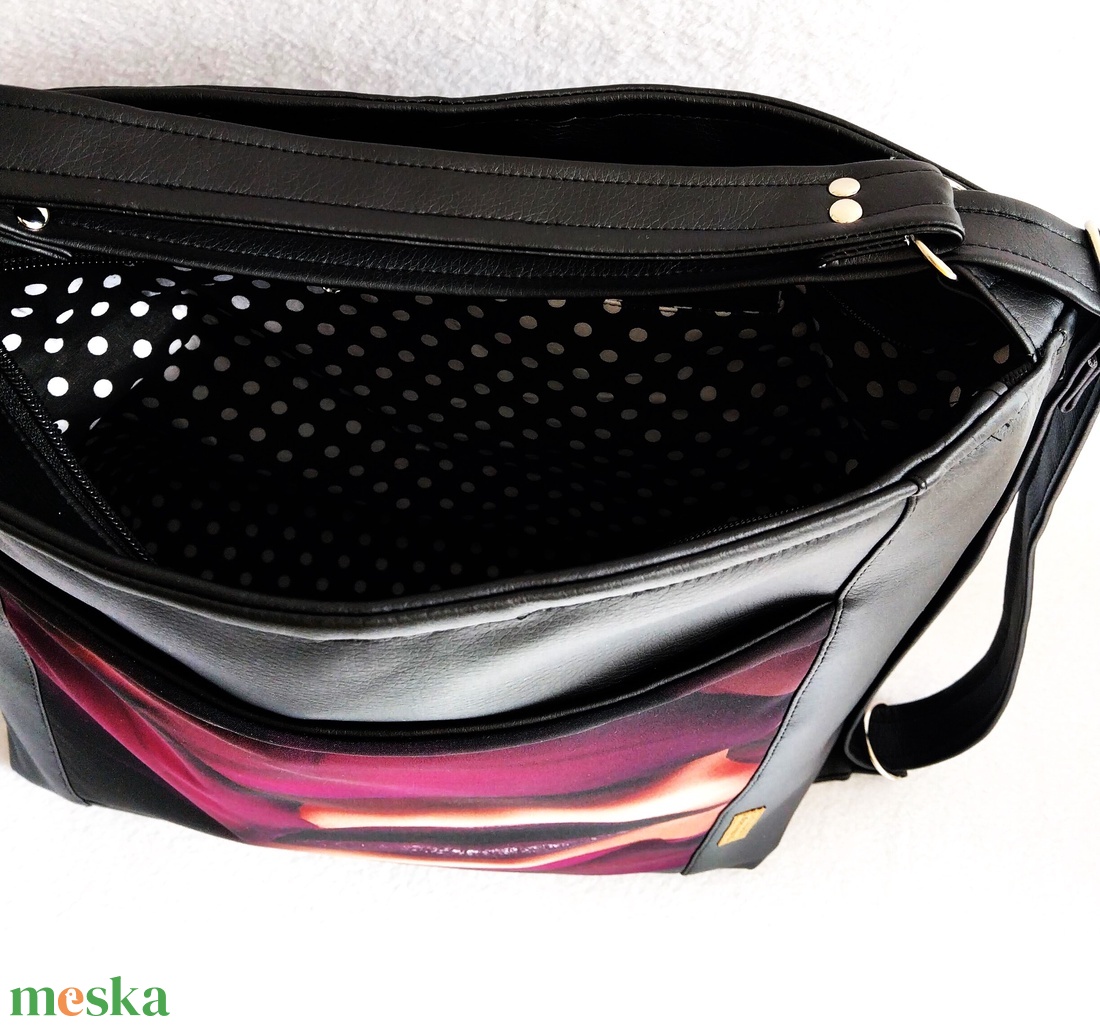 Vagány fekete csajos variálható ökobőr  shopper bag/hátizsák - táska & tok - variálható táska - Meska.hu
