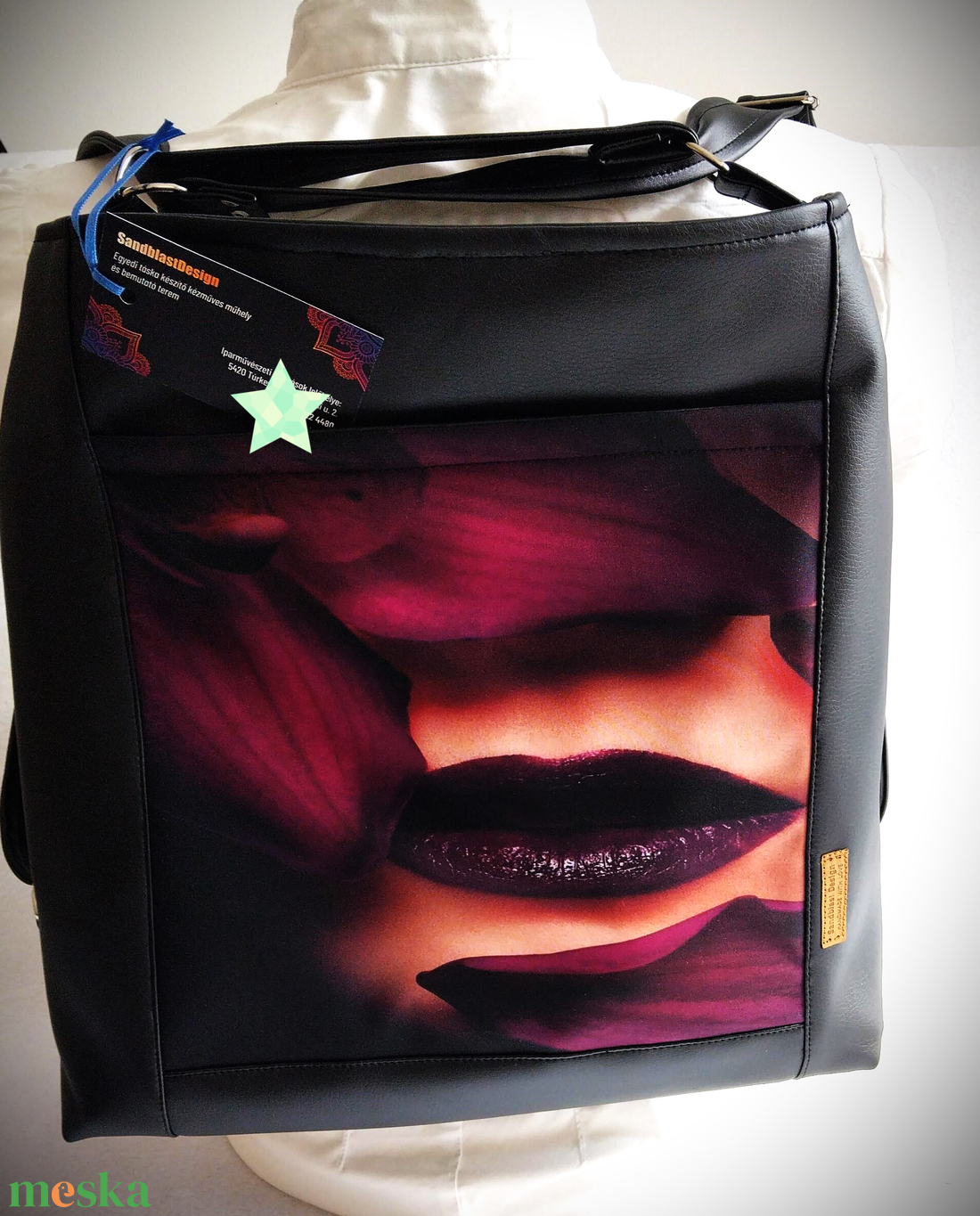 Vagány fekete csajos variálható ökobőr  shopper bag/hátizsák - táska & tok - variálható táska - Meska.hu