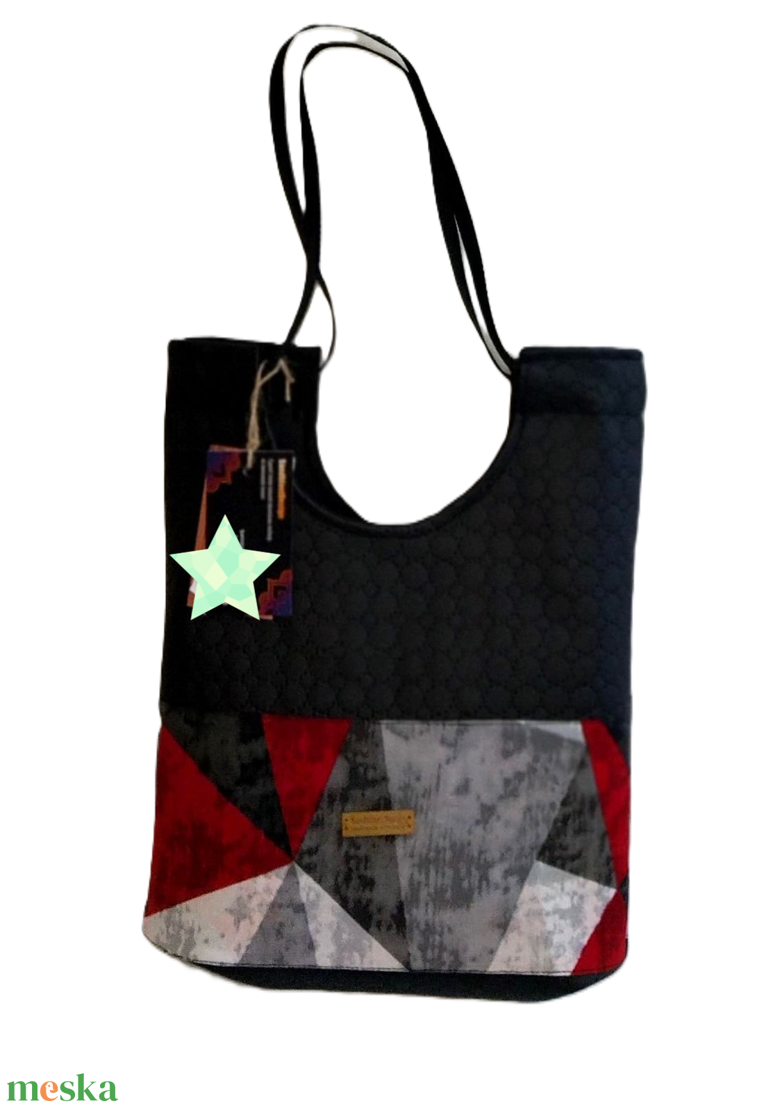 Fekete steppelt ökóbör/afrikai pamutvászon shopper - táska & tok - kézitáska & válltáska - válltáska - Meska.hu