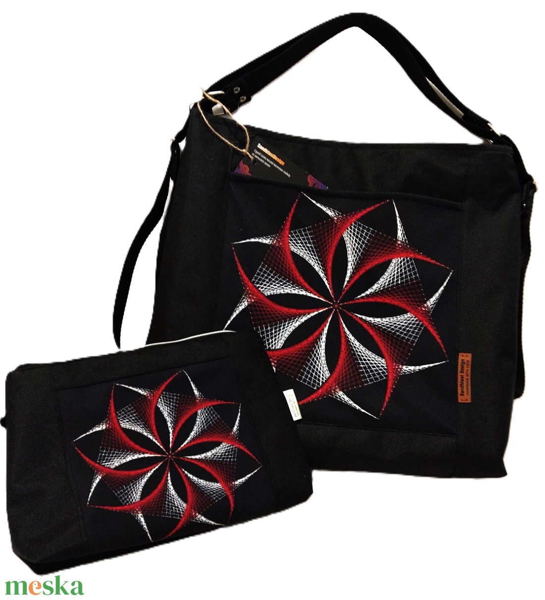 Piros mandala motívumos táska szett - táska & tok - variálható táska - Meska.hu
