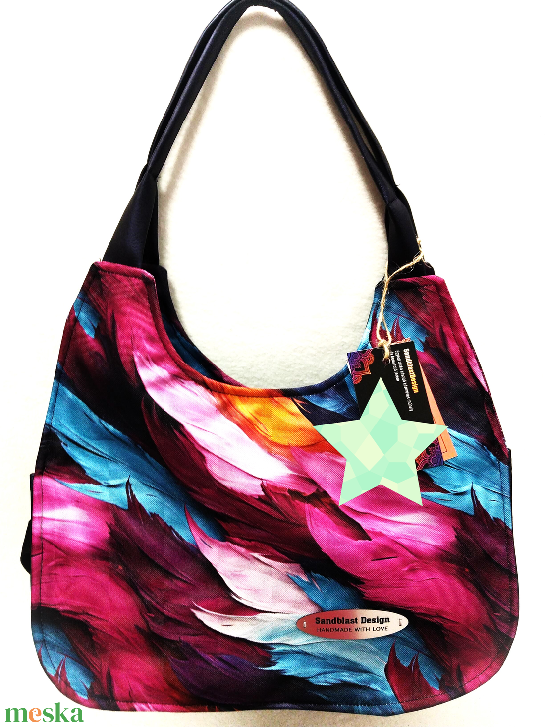 Auróra Feather sötét kék öko-bőr válltáska - táska & tok - kézitáska & válltáska - válltáska - Meska.hu