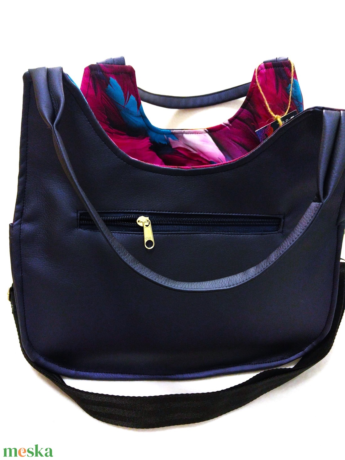 Auróra Feather sötét kék öko-bőr válltáska - táska & tok - kézitáska & válltáska - válltáska - Meska.hu