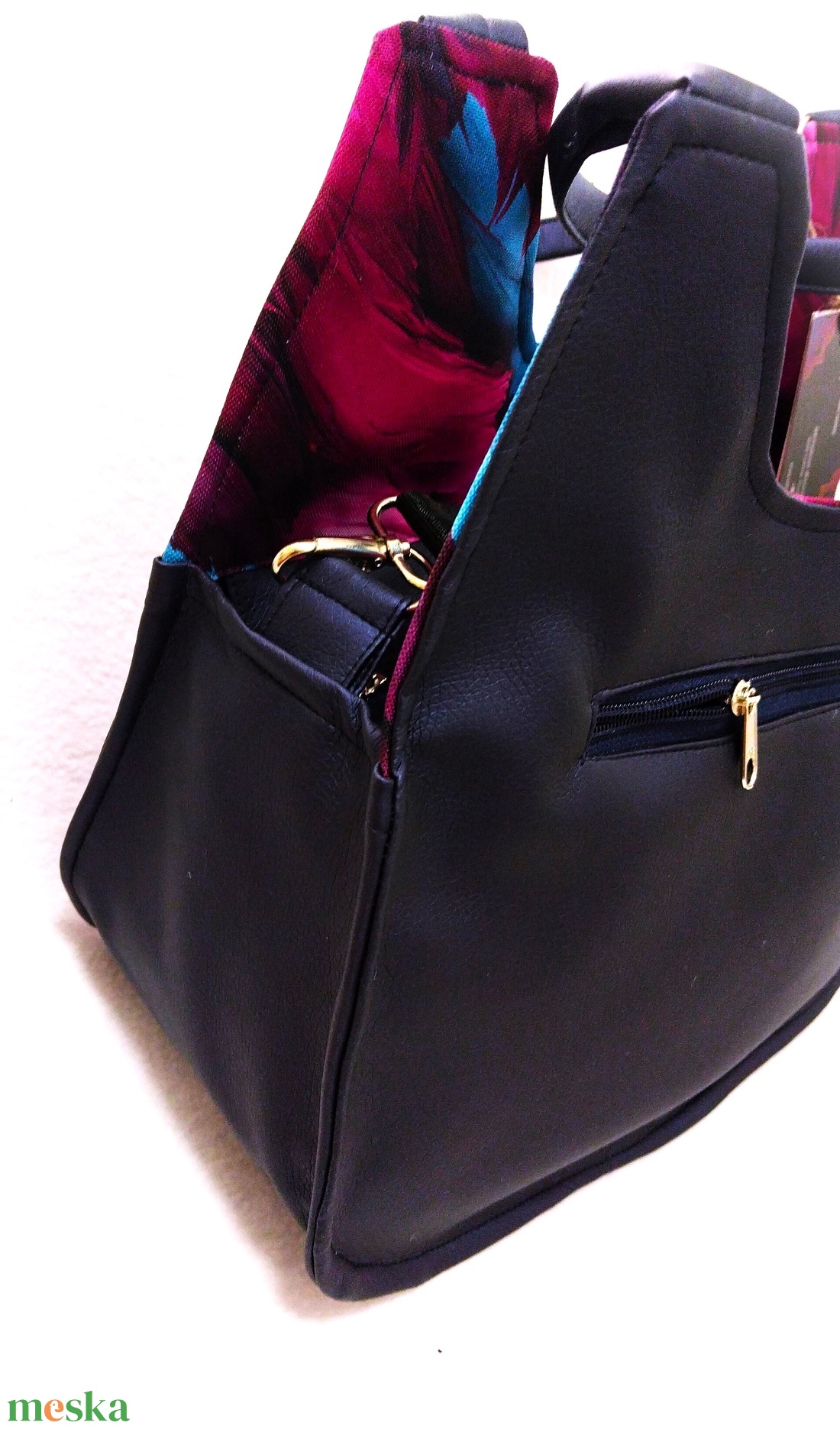 Auróra Feather sötét kék öko-bőr válltáska - táska & tok - kézitáska & válltáska - válltáska - Meska.hu