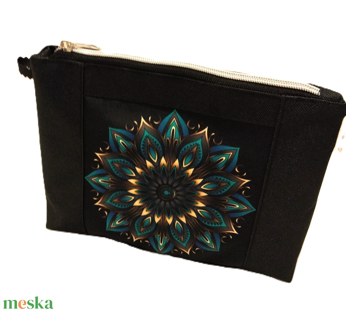 Türkizzöld/arany-sárga mandala motívumos neszesszer/táskarendező - táska & tok - neszesszer - Meska.hu