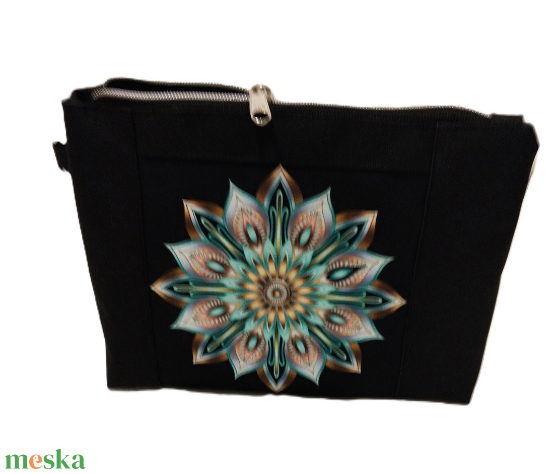 Türkiz kék  mandala-virág motívumos neszesszer/táskarendező - táska & tok - neszesszer - Meska.hu