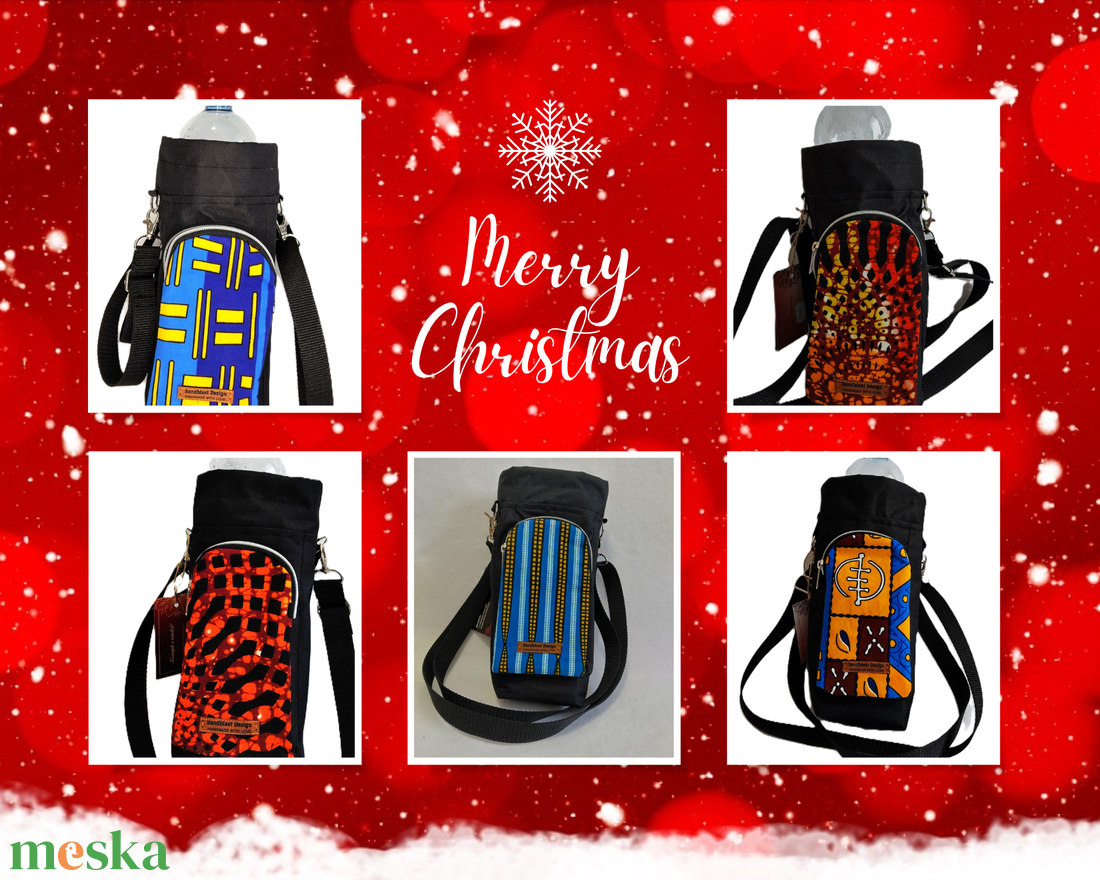 Sötét zöld alapon/mintás afrikai pamutvászon multifunkciós kulacs és telefontartó táska - táska & tok - edzőtáskák - sporttáska - Meska.hu