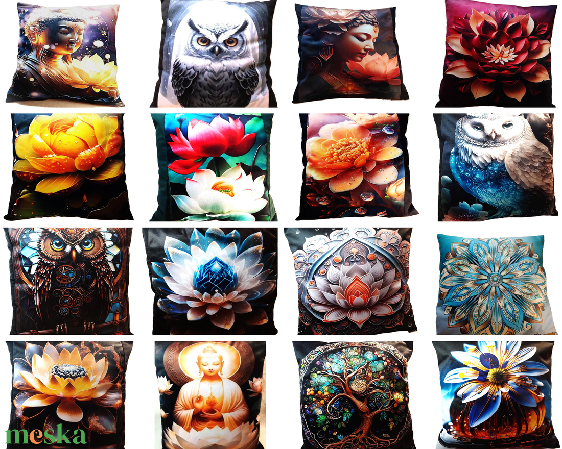 Napsárga lótuszvirág, díszpárna-Több minta! - otthon & életmód - dekoráció - spiritualitás - mandala - Meska.hu