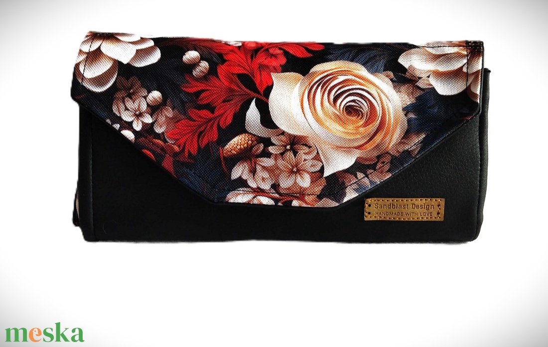 Piros műbőr/3D hatású virágok pénztárca-Több minta! - táska & tok - pénztárca & más tok - pénztárca - női pénztárca - Meska.hu