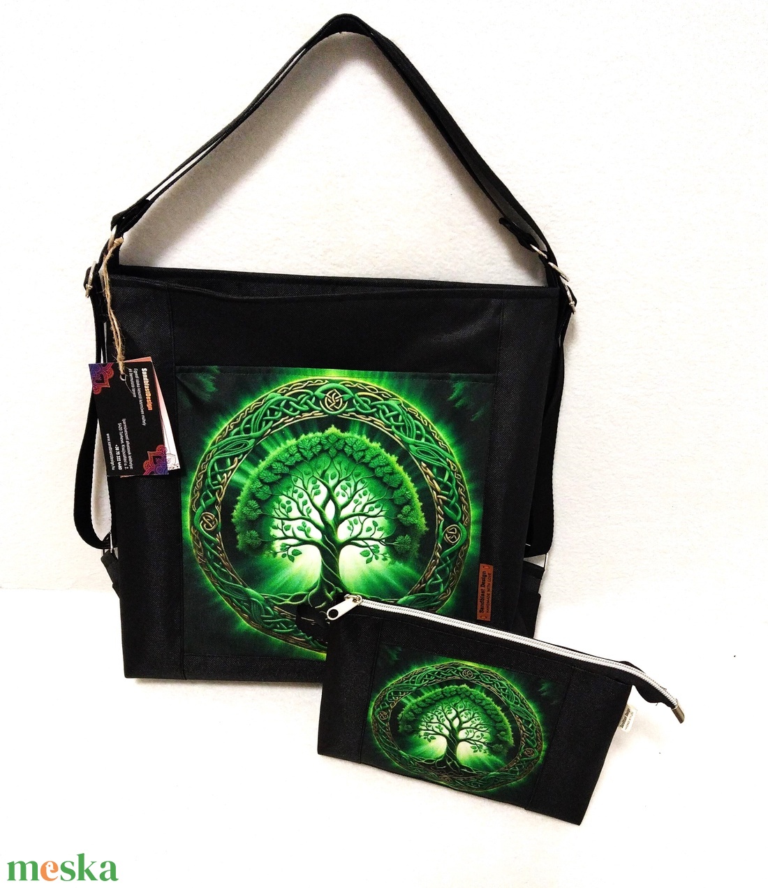 Zöld életfa motívumos táska szett - táska & tok - variálható táska - Meska.hu