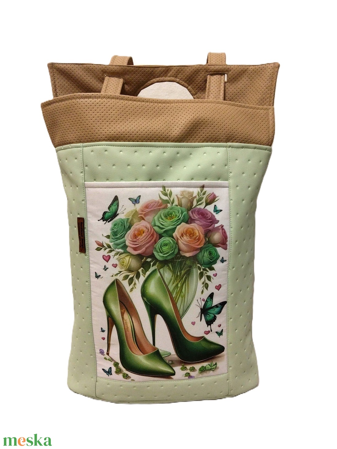 Pasztell zöld kézitáska és hátizsák rózsák/ cipellők - táska & tok - kézitáska & válltáska - kézitáska - Meska.hu