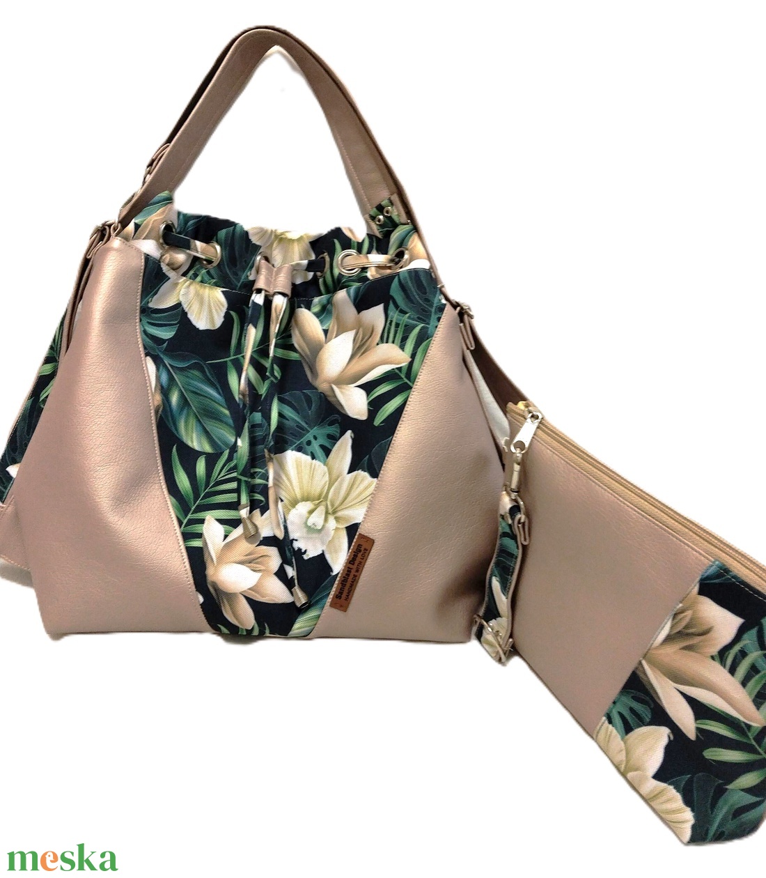 Fehér liliom/pezsgő színű fényes műbőr Variálható Design Táska - táska & tok - variálható táska - Meska.hu