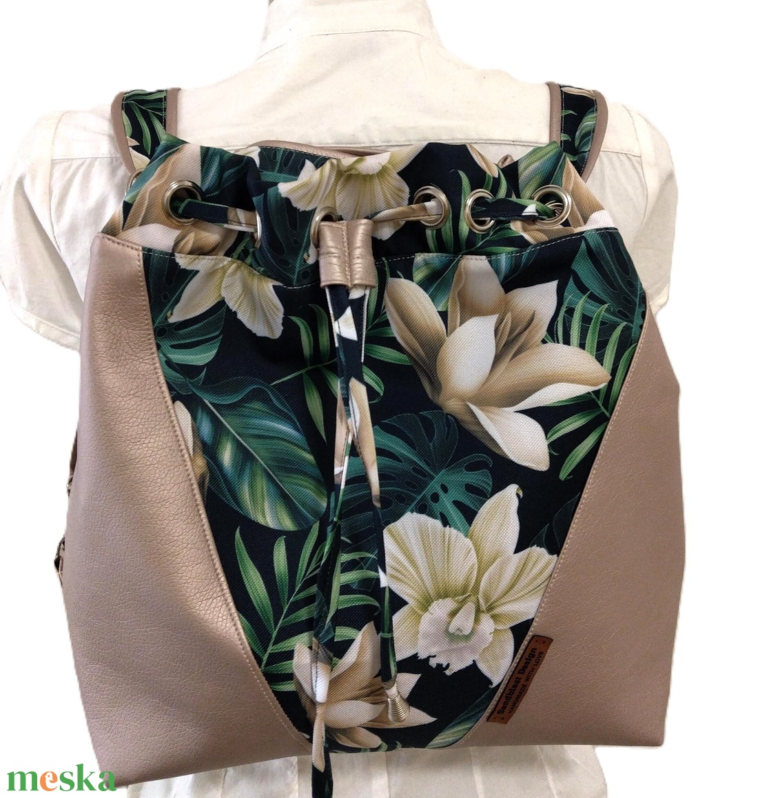 Fehér liliom/pezsgő színű fényes műbőr Variálható Design Táska - táska & tok - variálható táska - Meska.hu