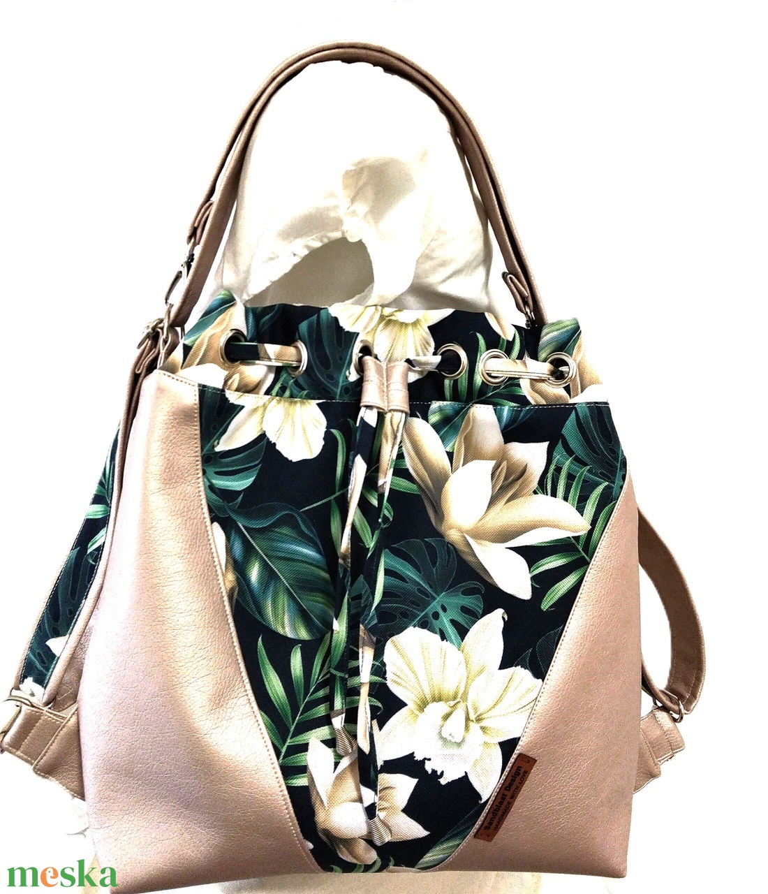 Fehér liliom/pezsgő színű fényes műbőr Variálható Design Táska - táska & tok - variálható táska - Meska.hu