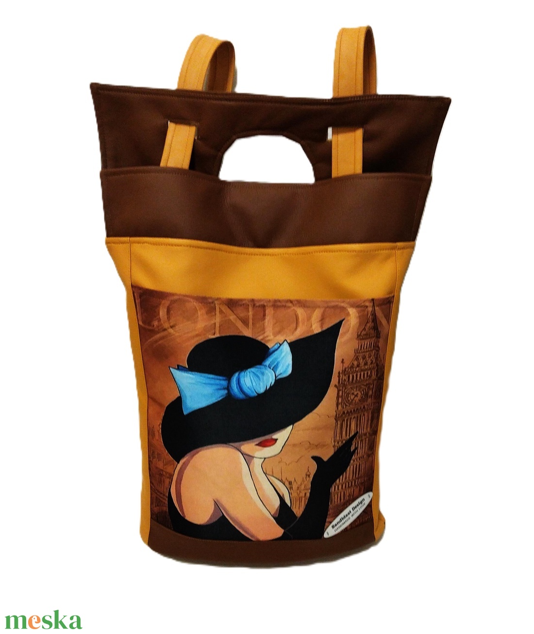 Dögös csajos mustár-sárga/ barna óriás shopper - táska & tok - kézitáska & válltáska - nagy pakolós táska - Meska.hu