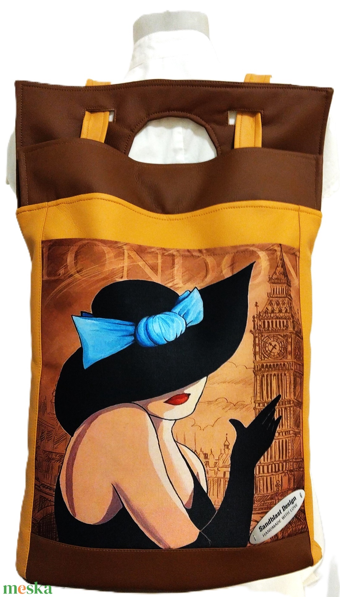 Dögös csajos mustár-sárga/ barna óriás shopper - táska & tok - kézitáska & válltáska - nagy pakolós táska - Meska.hu