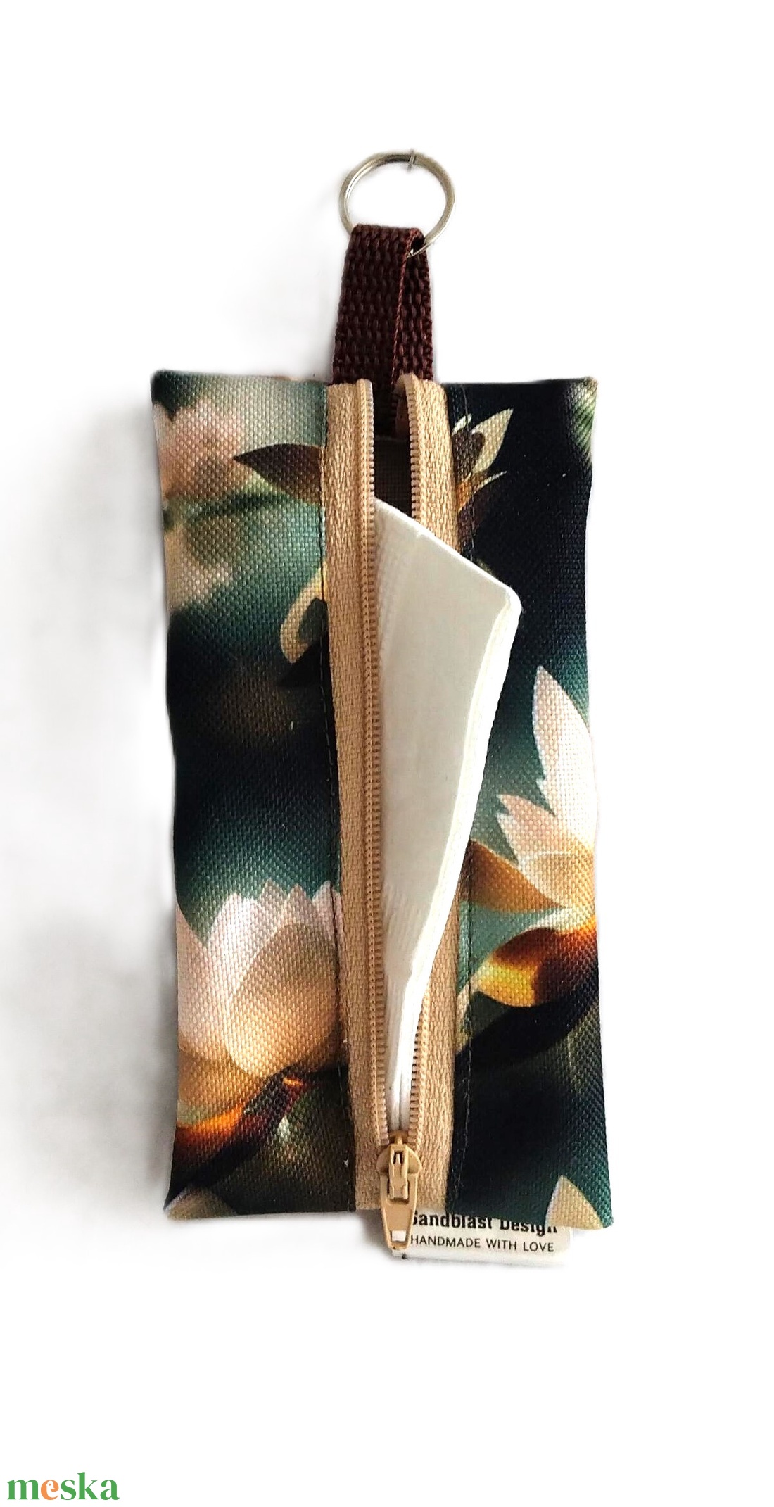 Lótusz virág motívumos  vízhatlan gyöngyvászon zsepi tartók, vagy bármi tartók - táska & tok - kulcstartó & táskadísz - kulcstartó - Meska.hu